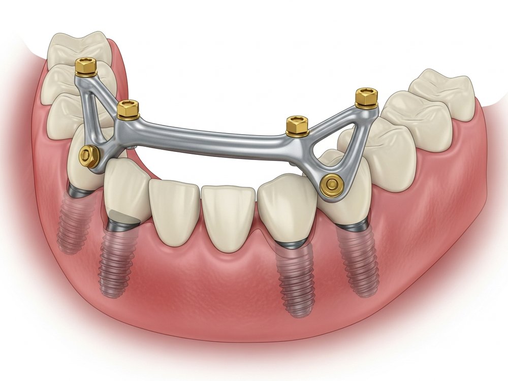 Staafconstructie op vier implantaten in de onderkaak