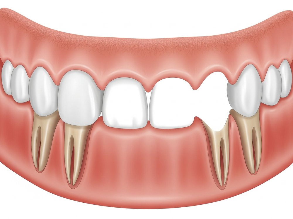 Alt &ccedil;enedeki bir diş boşluğunda iki implant, şematik