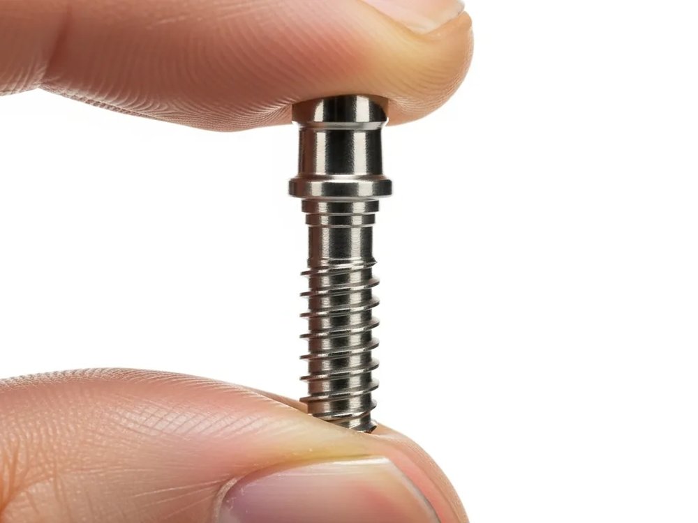 Titanyumdan bir diş implantının yakın &ccedil;ekimi