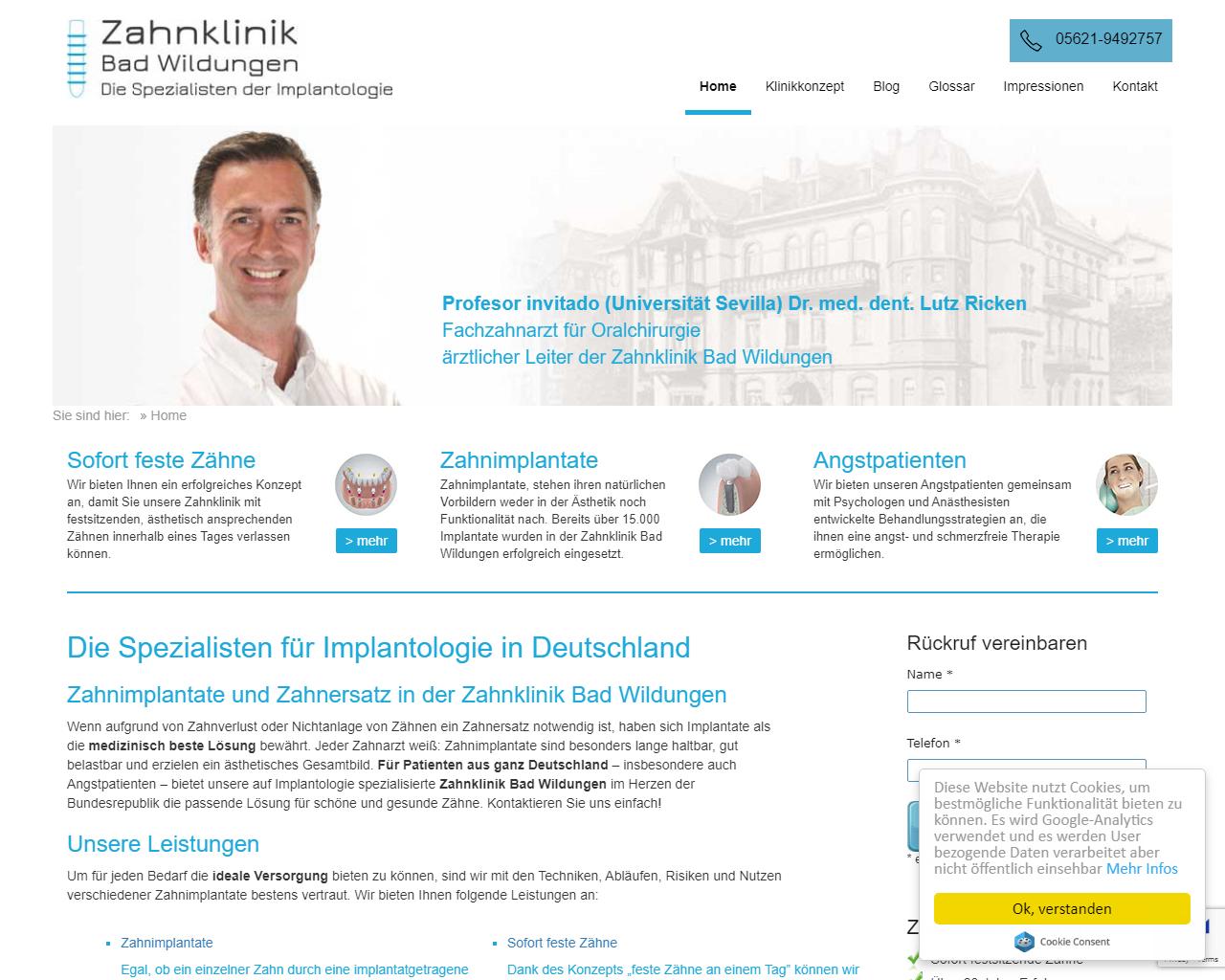 Zahnklinik Bad Wildungen GmbH<br> Ärztlicher Leiter:<br> Prof. Dr. med. dent. Lutz Ricken