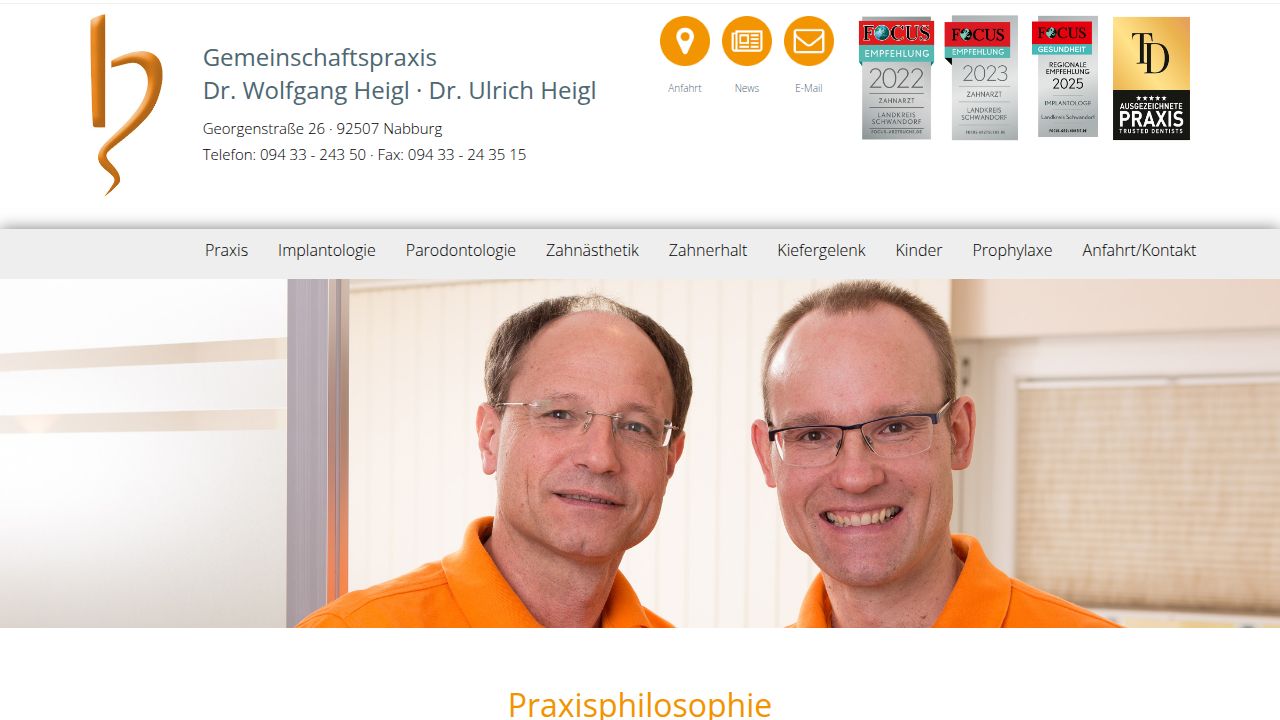 Startseite der Internetseite von Gemeinschaftspraxis  Dr. Wolfgang und Dr. Ulrich Heigl