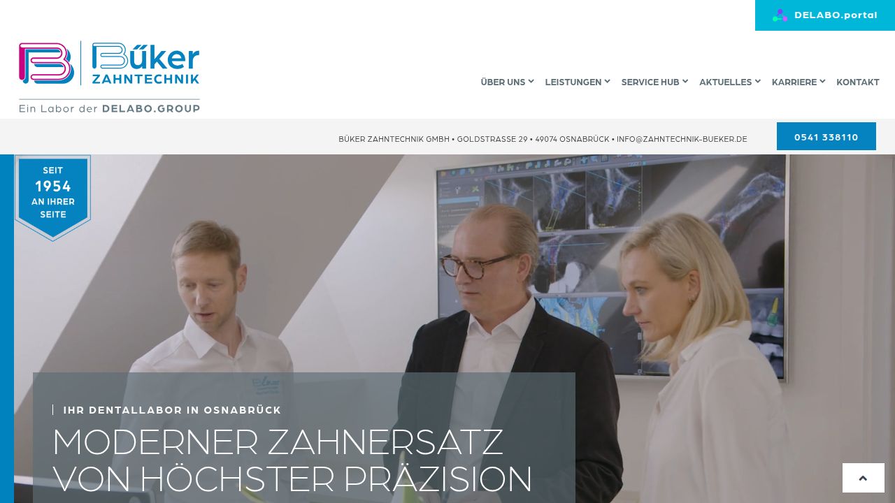 Startseite der Internetseite von B&uuml;ker Zahntechnik