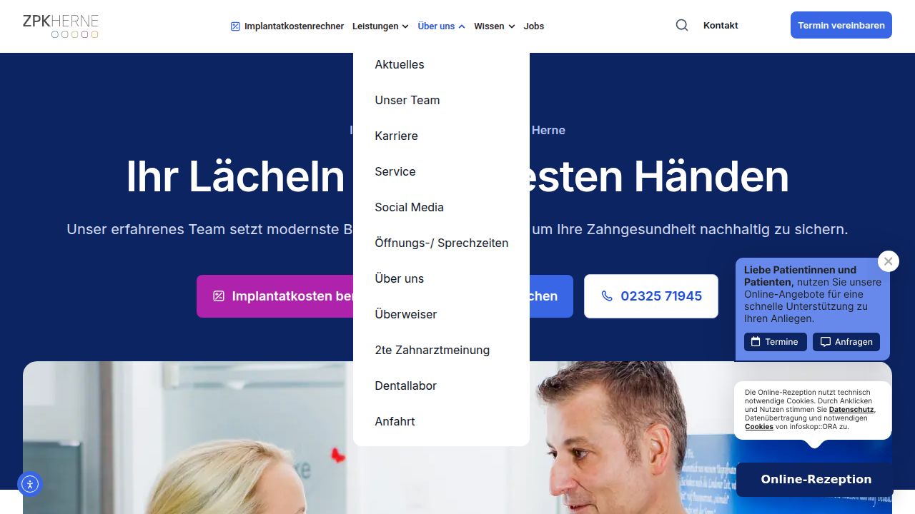 Startseite der Internetseite von ZPK Herne  Dr. R&uuml;diger Mintert