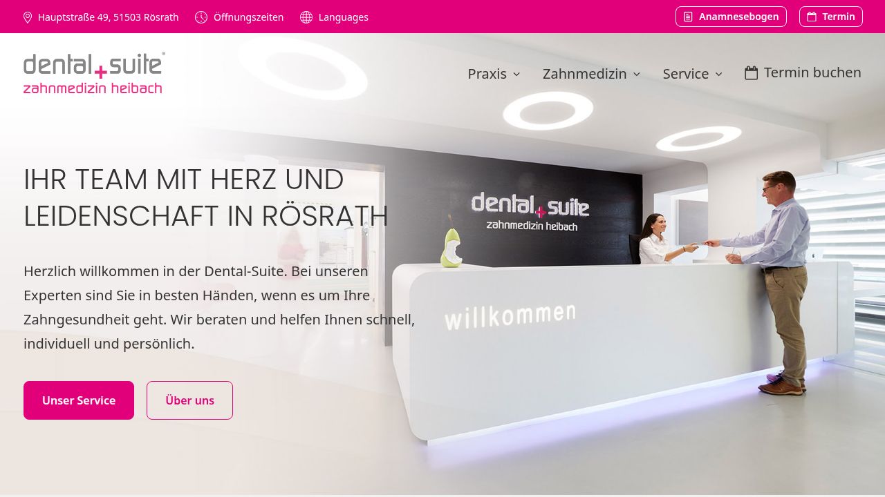 Startseite der Internetseite von Z-MVZ  dental suite R&ouml;srath
