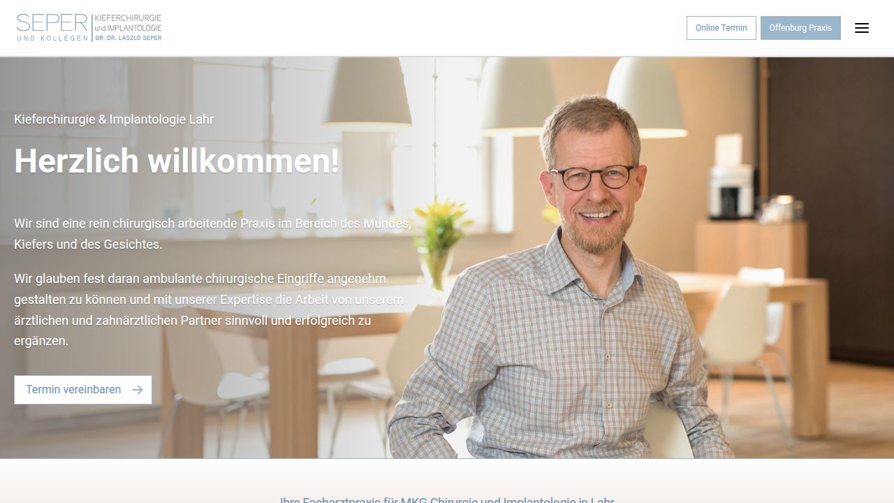 Startseite der Internetseite von Praxis f&uuml;r Mund-Kiefer-Gesichtschirurgie  Dr. Dr. L&aacute;szl&oacute; Seper