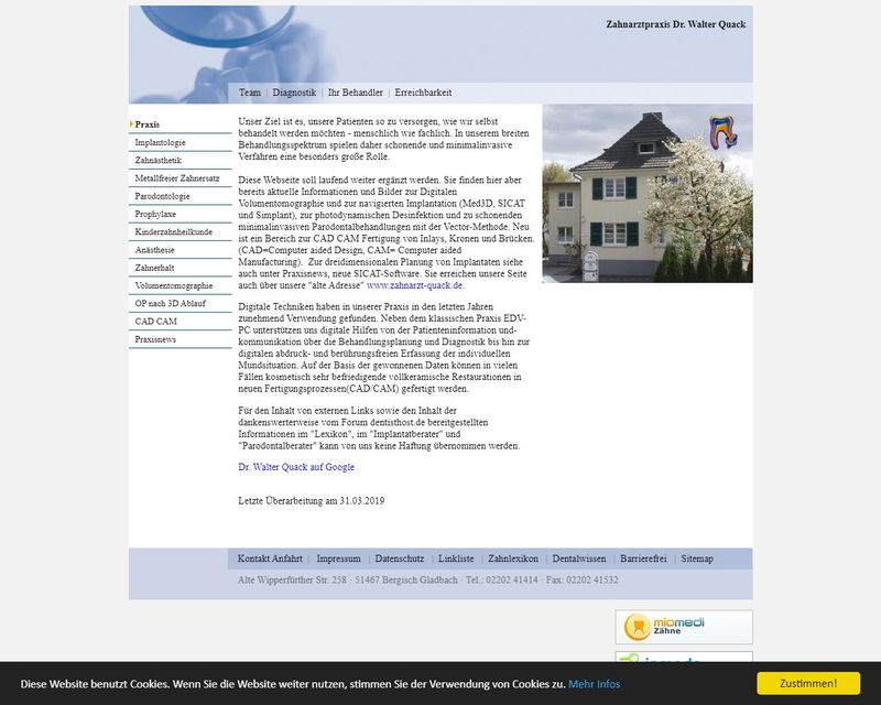 Startseite der Internetseite von Dr. med. dent. Walter Quack