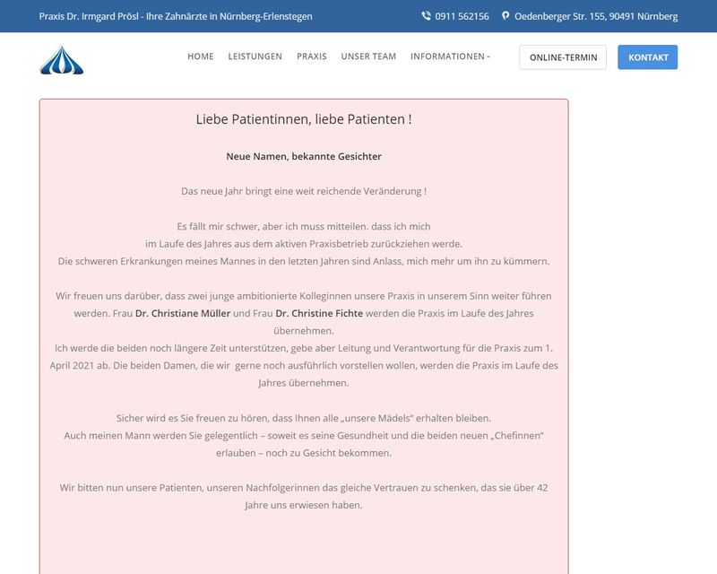 Startseite der Internetseite von Frau Dr. Irmgard Pr&ouml;sl