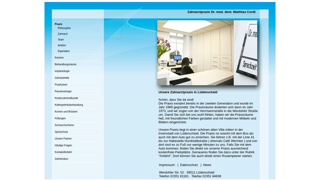 Startseite der Internetseite von Dr. med. dent. Matthias  Cordt