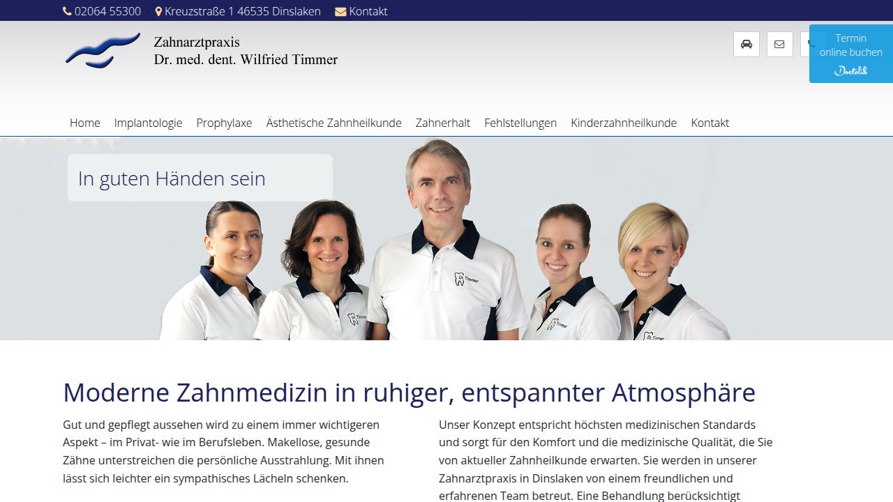 Startseite der Internetseite von Dr. med. dent. Wilfried Timmer