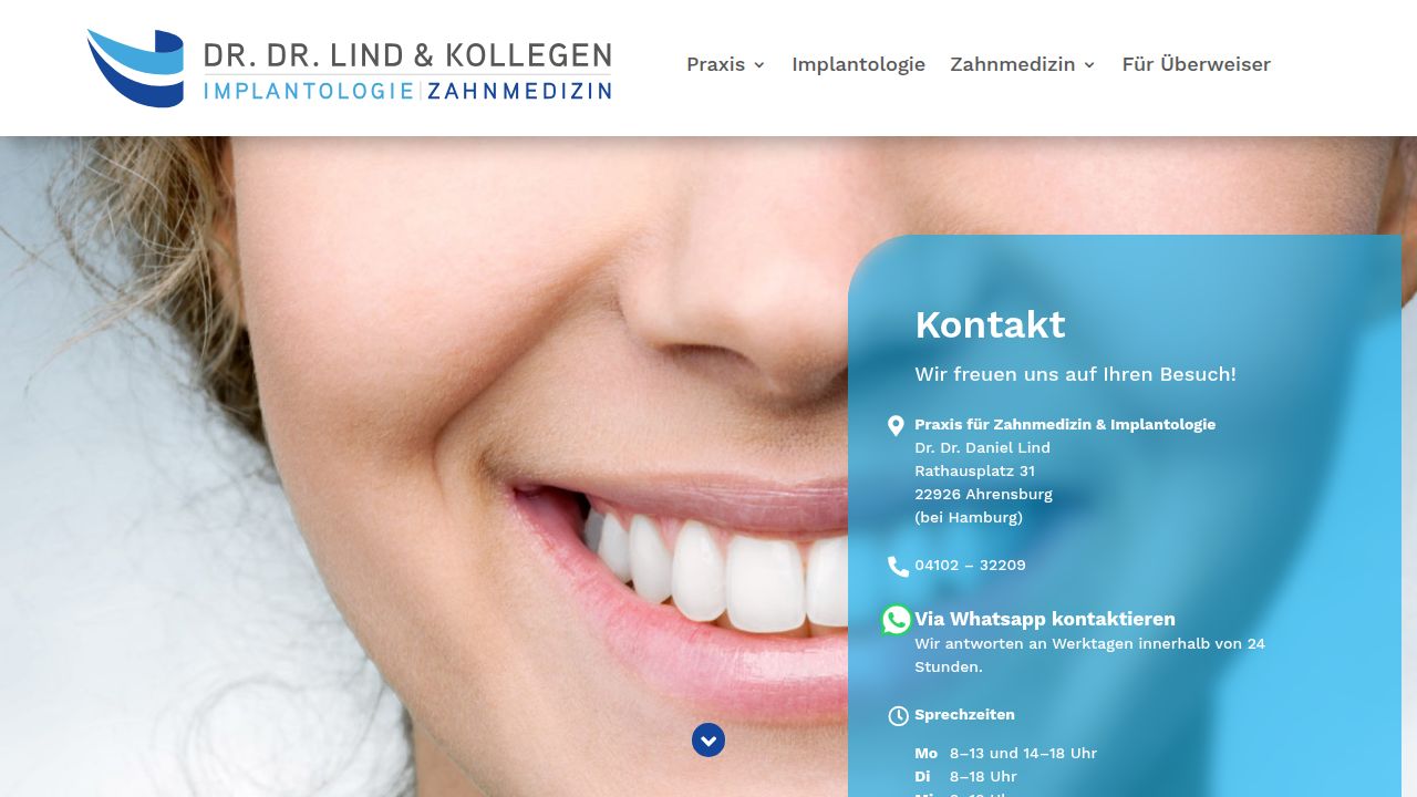 Startseite der Internetseite von Dr.med. Dr.med.dent. Daniel Lind