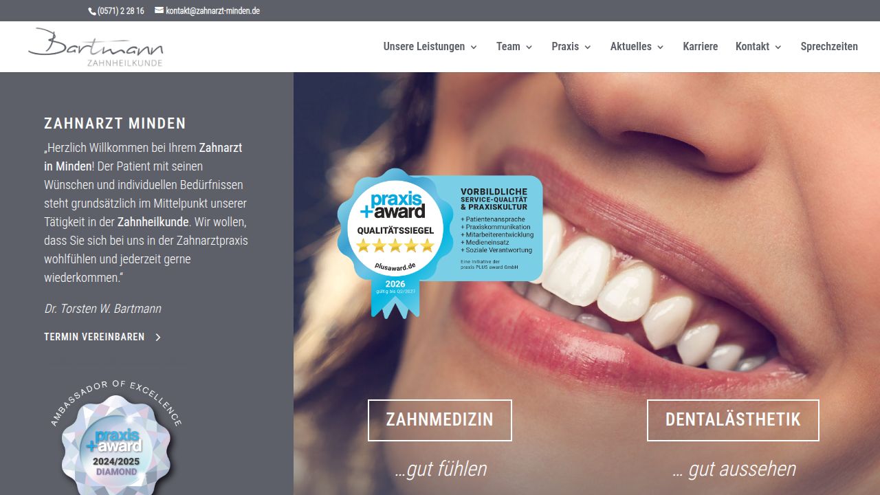 Startseite der Internetseite von Dr. med. dent. Torsten W. Bartmann