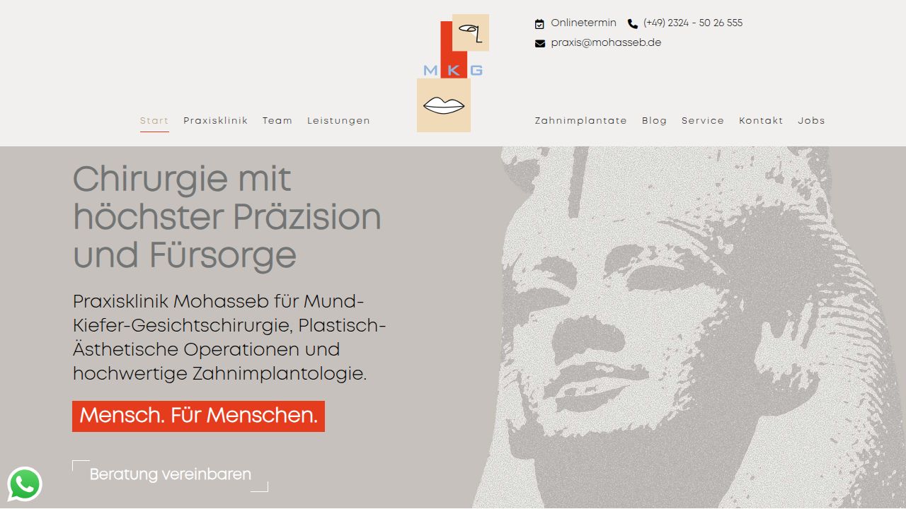 Startseite der Internetseite von Dr. med. Jihan Mohasseb   Praxis f&uuml;r Mund-Kiefer-Gesichtschirurgie und Plastische Operationen
