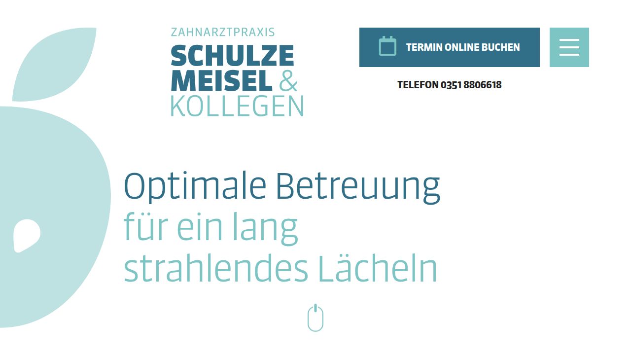 Startseite der Internetseite von ZAHNARZTPRAXIS SCHULZE, MEISEL & KOLLEGEN